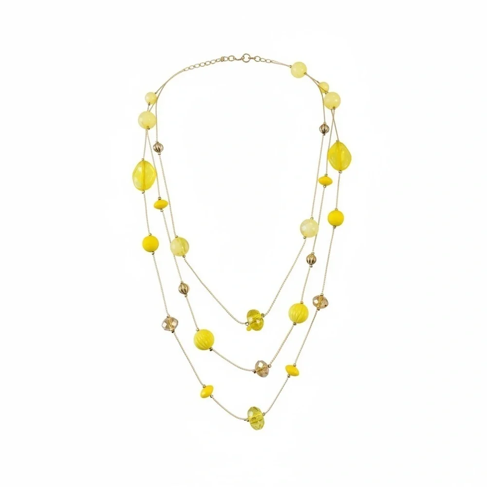 Nicole Miller Yellow Multi-Strand Beaded Necklace and Earring Set, 22” Length